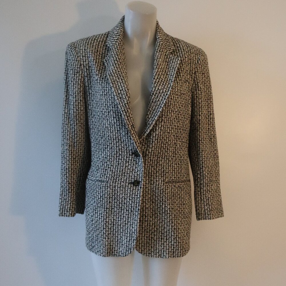 Womens Emil Rutenberg 100% Hand Woven Silk Black, White, Brown Blazer XS